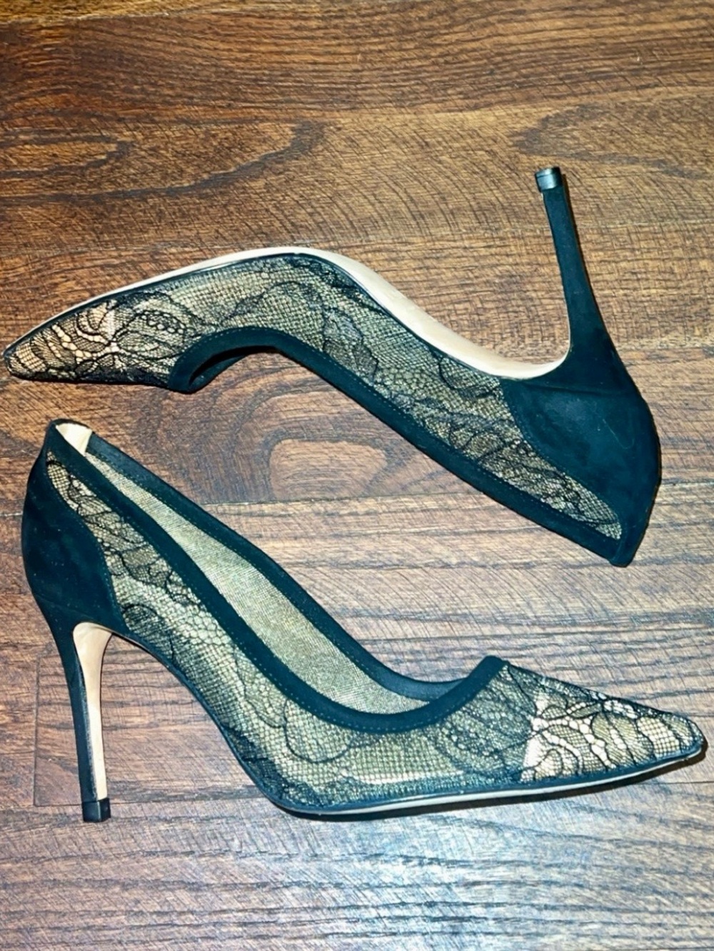 L'AGENCE Black Lace Pointed-Toe Stiletto Pumps - Picture 4 of 4